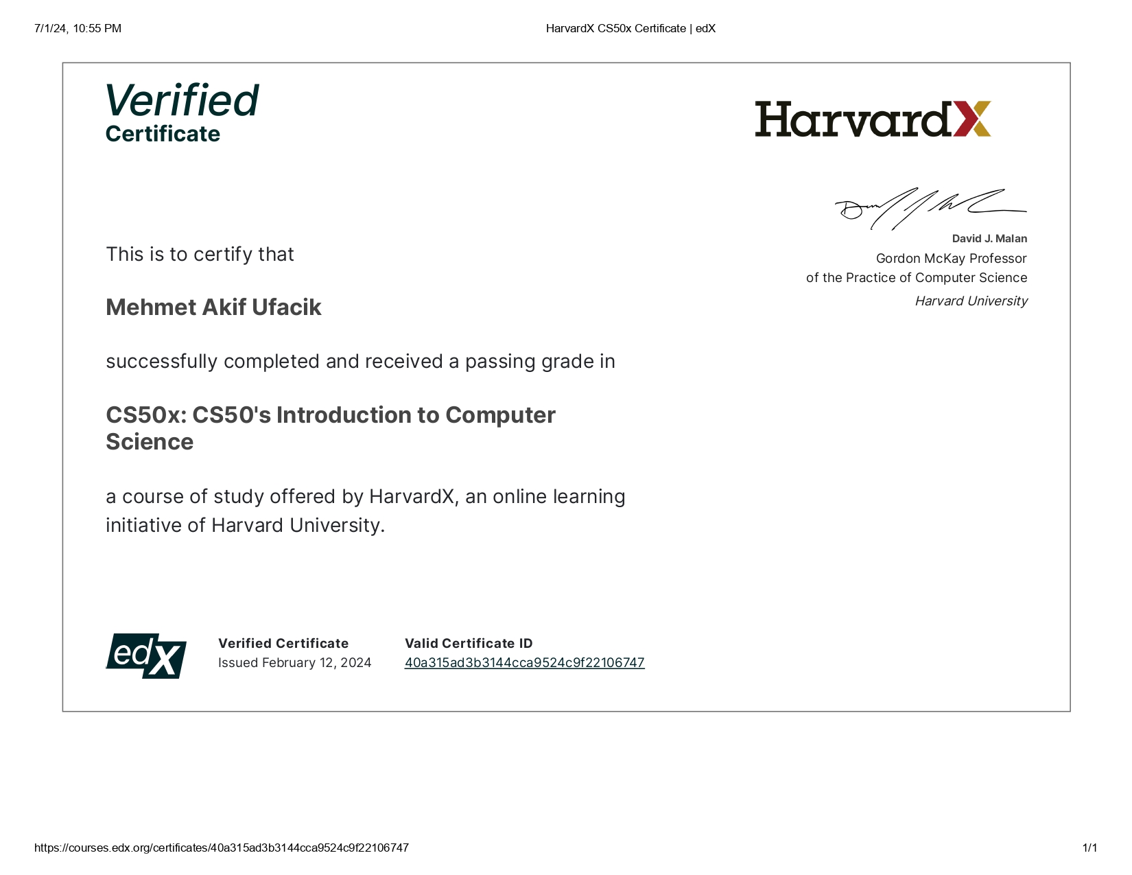 CS50's Introduction to Computer Science Certificate